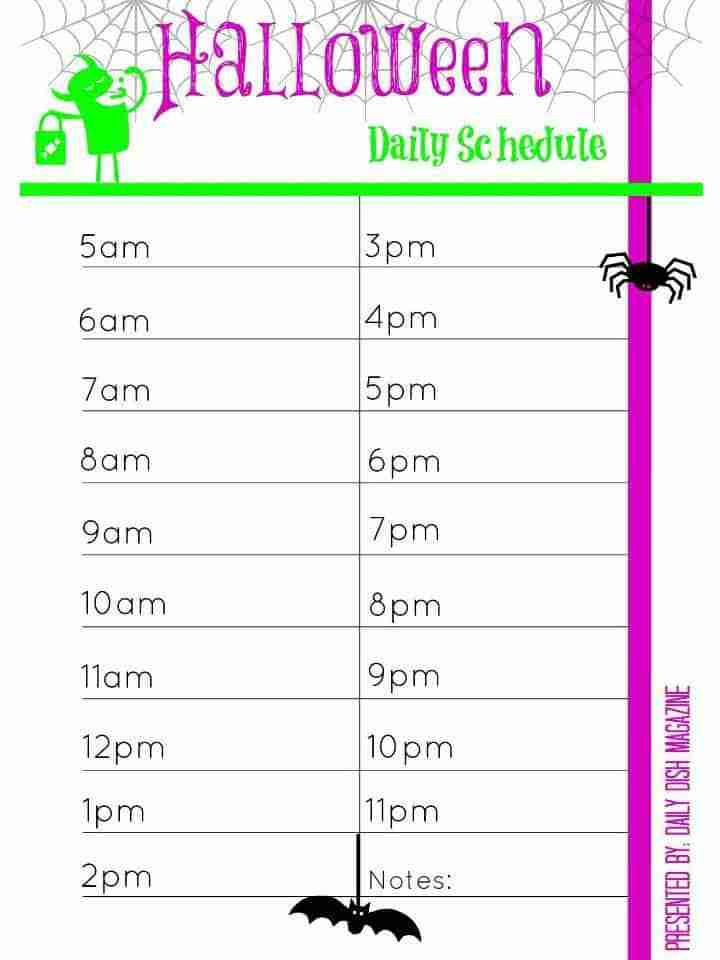 Halloween Hourly Schedule Printable