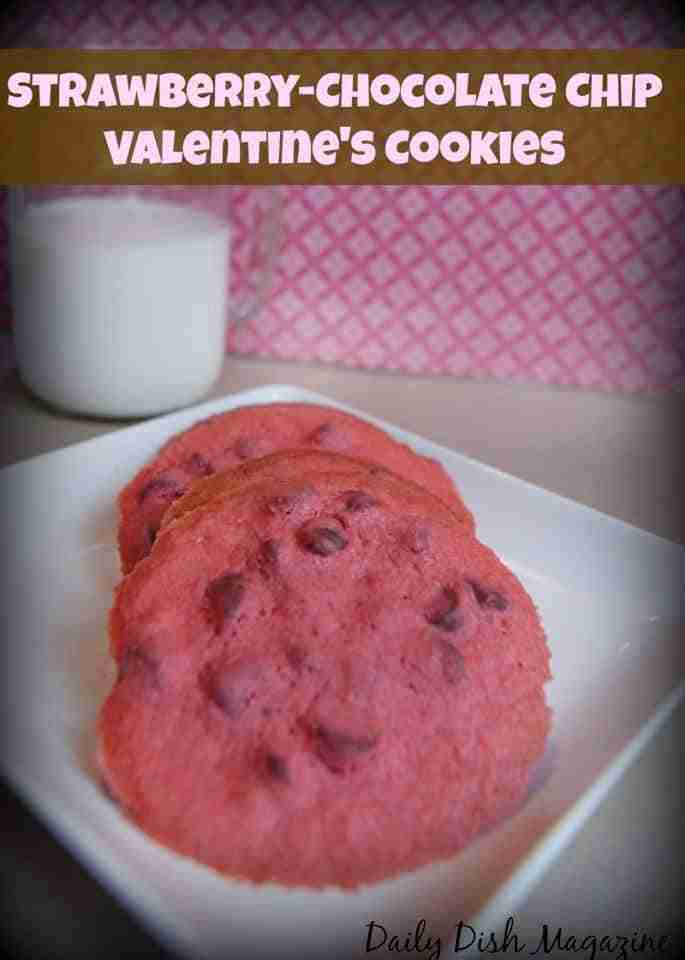 Strawberry Chocolate Chip Valentine's Cookies