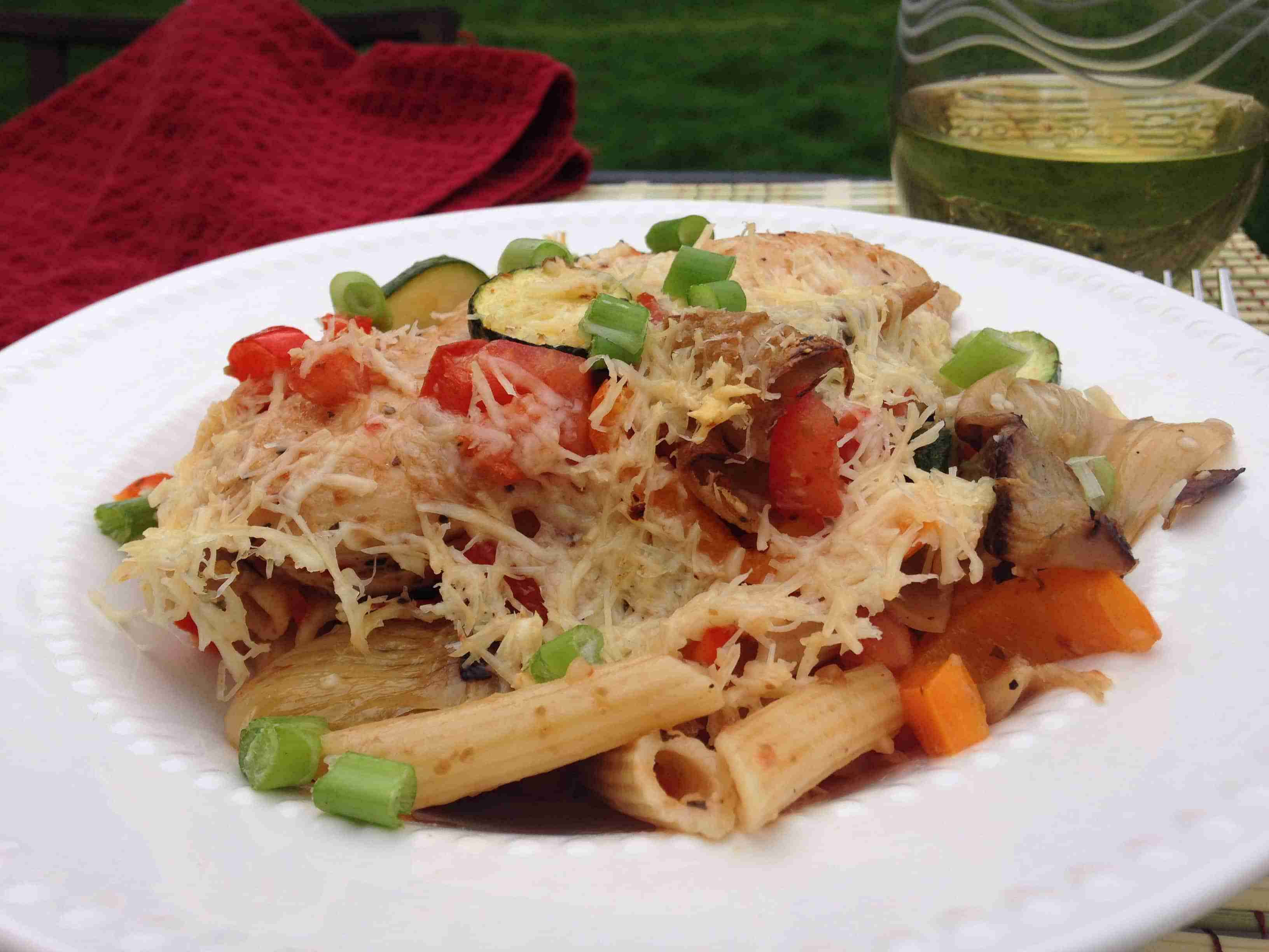 Baked Roasted Red Pepper Pasta and Veggies
