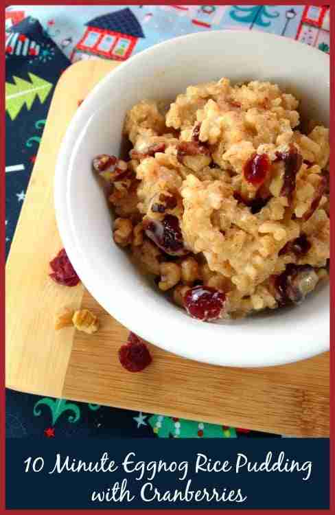 10 Minute Eggnog Rice Pudding with Cranberries