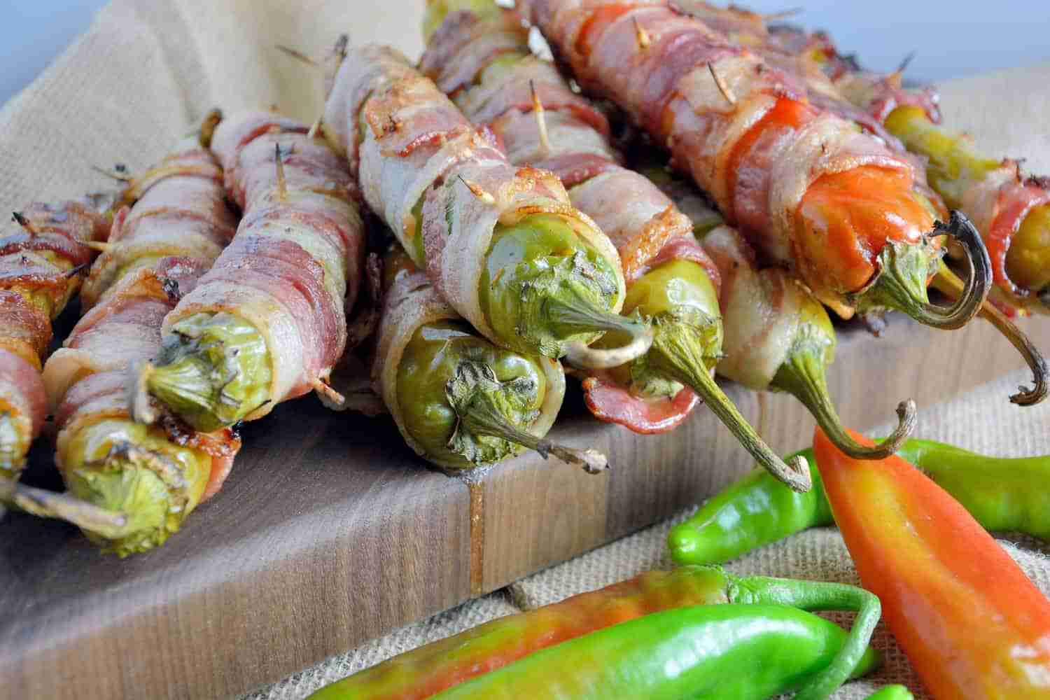Bacon Wrapped BBQ Chicken Stuffed Chile Peppers